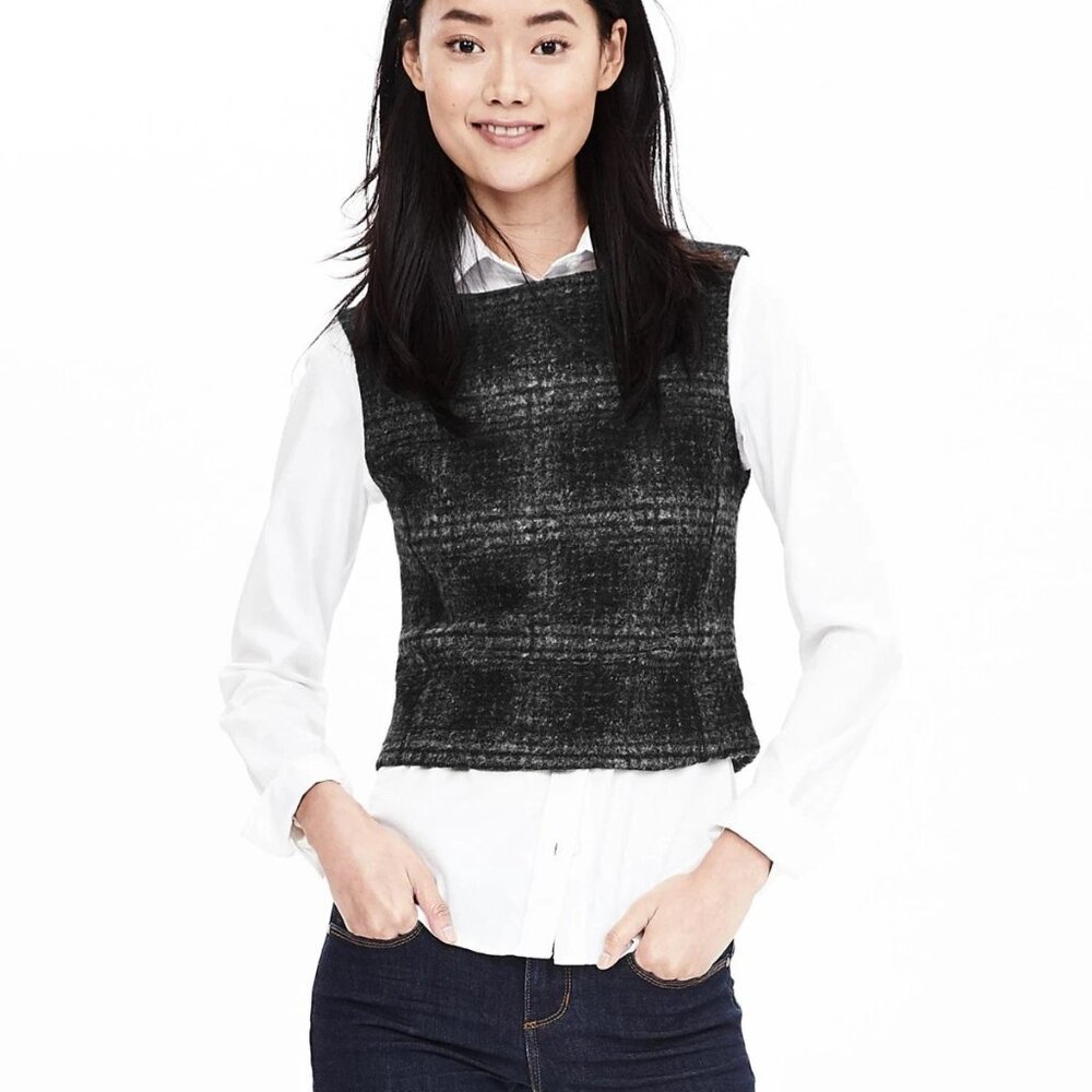 Banana Republic Plaid Wool Blend Vest Size 6